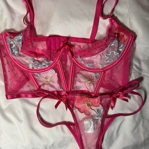 Pink mesh lingerie set